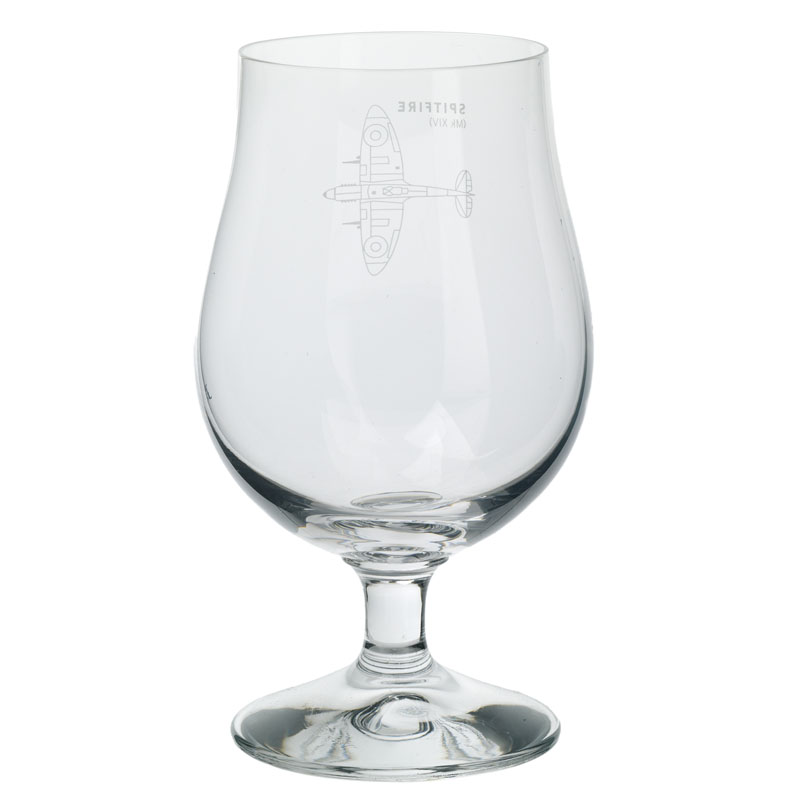 spitfire blueprint beer glass with ww2 spitfire engraving back reverse- gifts for aviation lovers